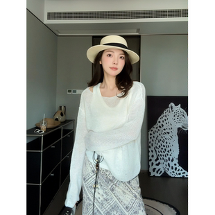 女日本禾纸拼色小众设计禅意透气外搭针织衫 春季 京都手作 芝芝