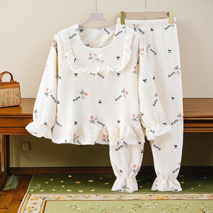 女童公主风珊瑚绒睡衣套装秋冬季加绒加厚法兰绒中大童女孩家居服