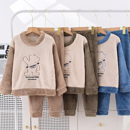 秋冬季儿童加绒加厚睡衣家居服套装