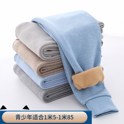 秋冬季青少年男童男孩加绒加厚一体绒保暖裤初中高中生打底绒裤