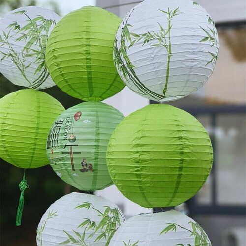 端午节装饰茶馆室内场景布置幼儿园装饰绿竹子纸灯笼中式古风灯罩