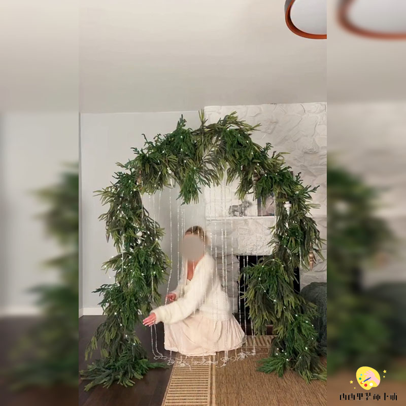 圣诞节仿真松柏藤条花艺拱门店铺打卡区拍照材料装置布置亚克力链