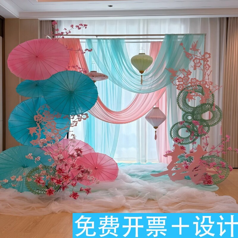 青粉小清新纱幔布花艺狮子