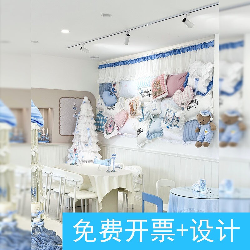 甜品店褶皱浪花纱包树摆件布置大型蛋糕摆件打卡区装饰蝴蝶结挂饰