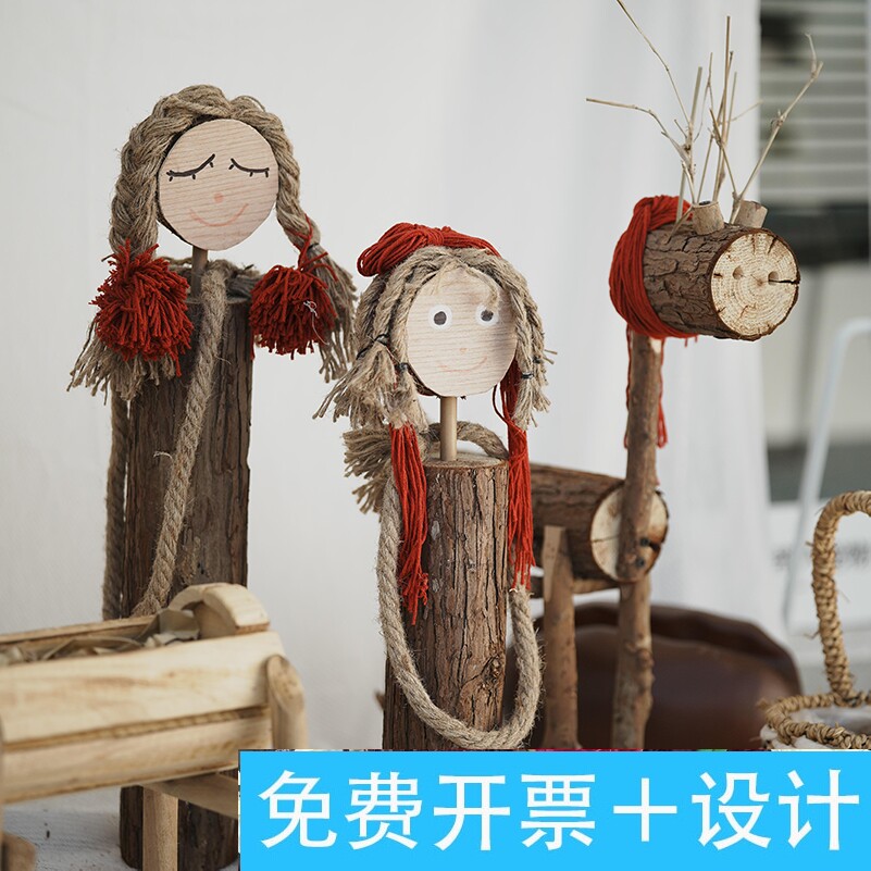 木头装饰小吉娃木偶创意摆件幼儿园环创动物道具森系田园风工艺品