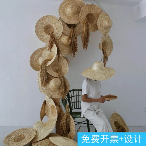 小红书同款草帽稻谷编织主题花艺装饰创意摆件秋季氛围感装置艺术