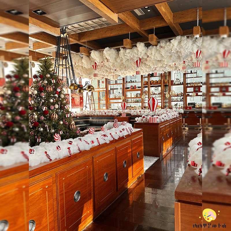 圣诞节咖啡店棉花吊饰氛围拍照装饰圣诞树糖果拐杖糖摆件布置打卡