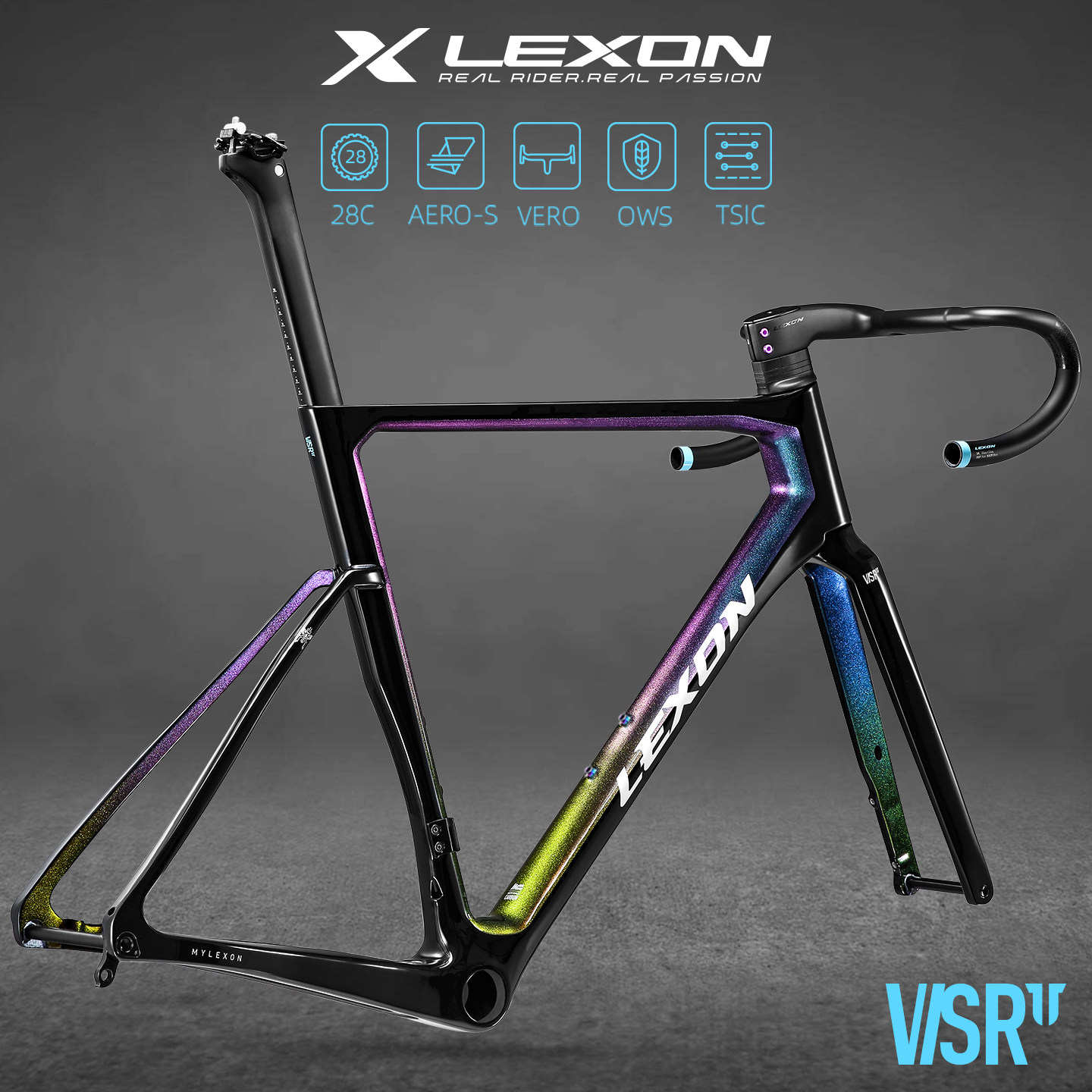 LEXON碳纤维公路车架 公路自行车变色龙全内走线轻量化超轻车架