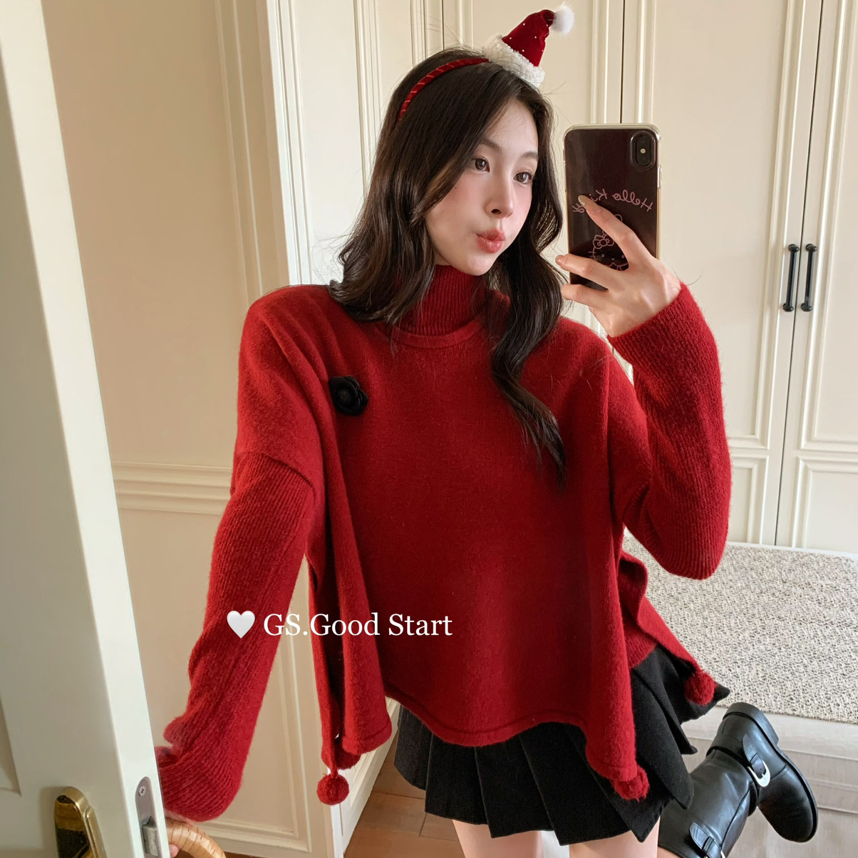 GS.GOOD START-气质甜美不规则披肩+打底衫套装(配可拆卸胸针花)