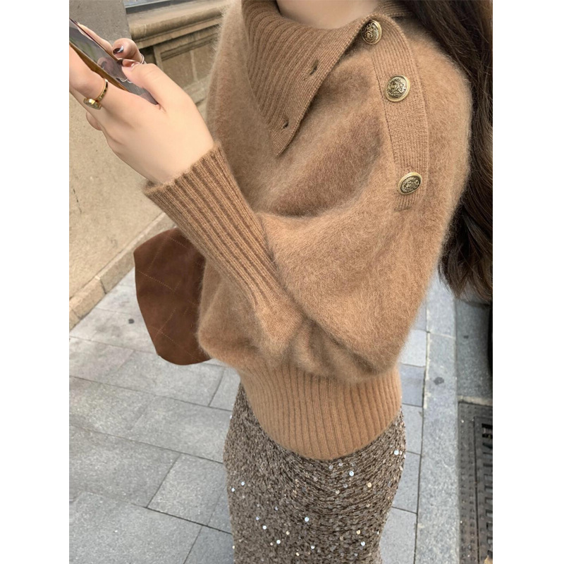 丹麦暖冬 100%26支全毛拉绒高奢羊毛混纺设计感毛衣上衣女高领 潮