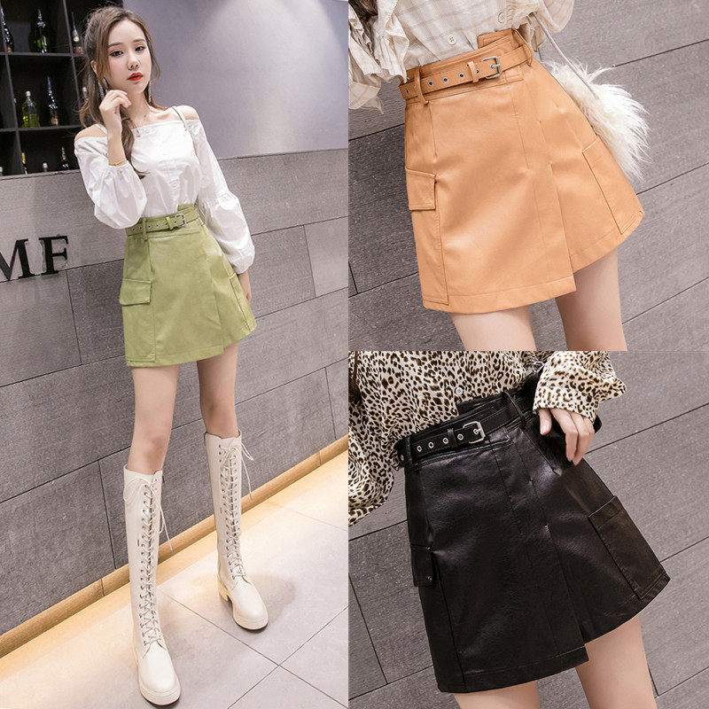 不规则pu皮裙半身裙女2020新款ins超火a字裙裤包臀小皮裙短裙秋冬