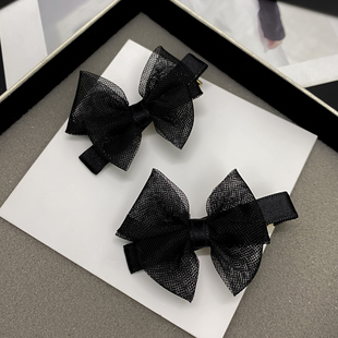 韩国侧边黑色蝴蝶结欧根纱网纱小号刘海卡子发卡头发夹子两边发夹