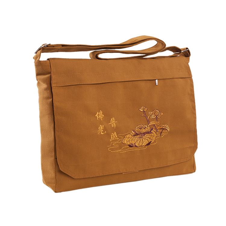 新款僧包居士包出家人化缘单肩斜跨和尚尼姑帆布包拜佛烧香进香黄