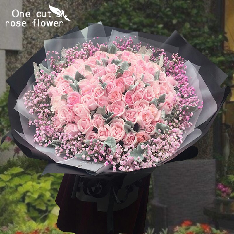 杭州鲜花速递同城99朵玫瑰花满天星混搭花束生日花店订花送花爱人