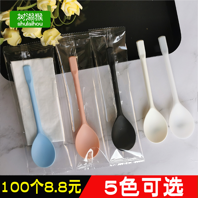 彩色一次性勺子塑料单独包装水果