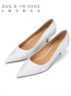 包小姐与鞋先生2026年春季新款刺绣烫钻浅口尖头细跟单鞋女262130