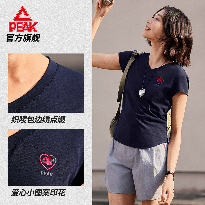 匹克速干短袖T恤女V领收腰显比例透气新疆棉运动上衣官方正品
