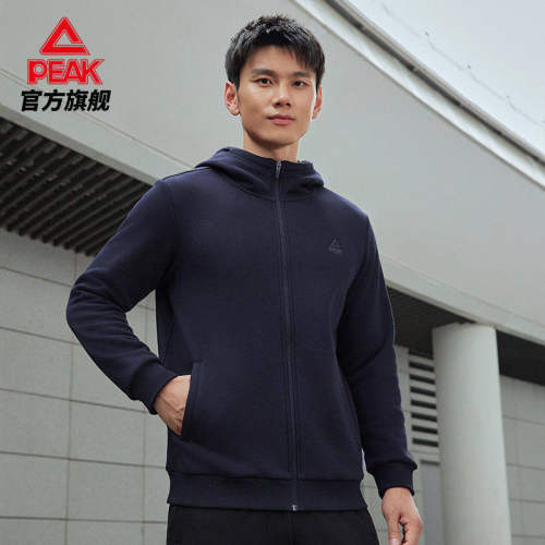 匹克针织加绒外套男士抗静电保暖连帽跑步运动服休闲商务户外夹克