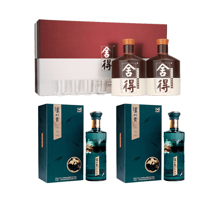 舍得 品味舍得礼盒52度礼盒装+泸州老窖 熊猫镜52度浓香500ml*2瓶