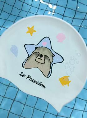 海王甜心甜心可爱海獭泳帽长发防水不勒头硅胶成人加大号舒适游泳