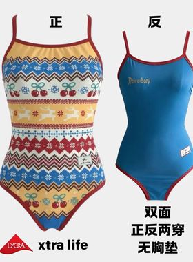 LE POSEIDON费尔岛可爱印花双面竞速泳衣游泳连体尽显俏皮活力