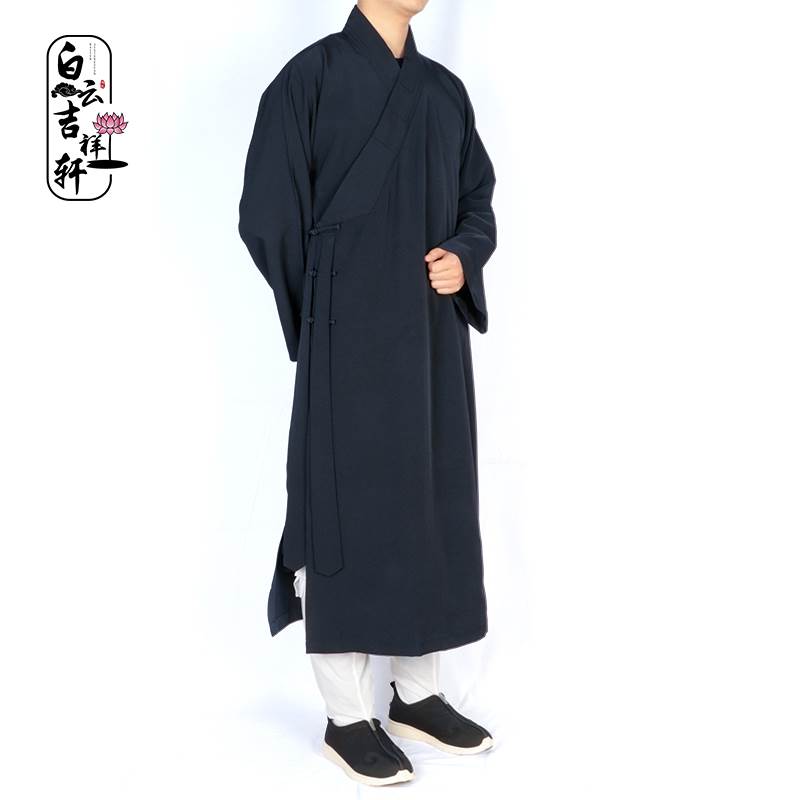 新款三清领道袍斜襟道衣弹力料长袍道士道家服装男女居士大褂长衫