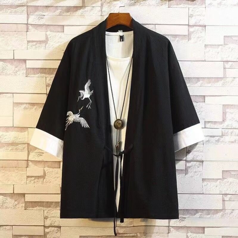 特卖古风中国风仙鹤龙纹刺绣亚麻太极服