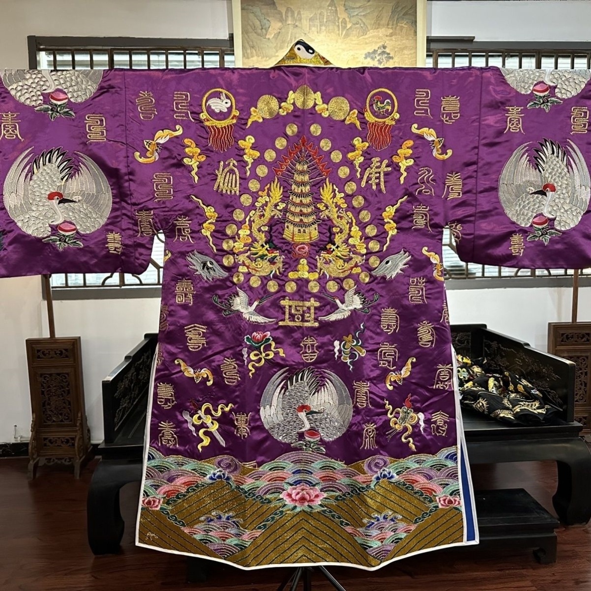 特卖道士服有袖五鹤贡缎法衣道家高功法衣降衣道袍多色可选