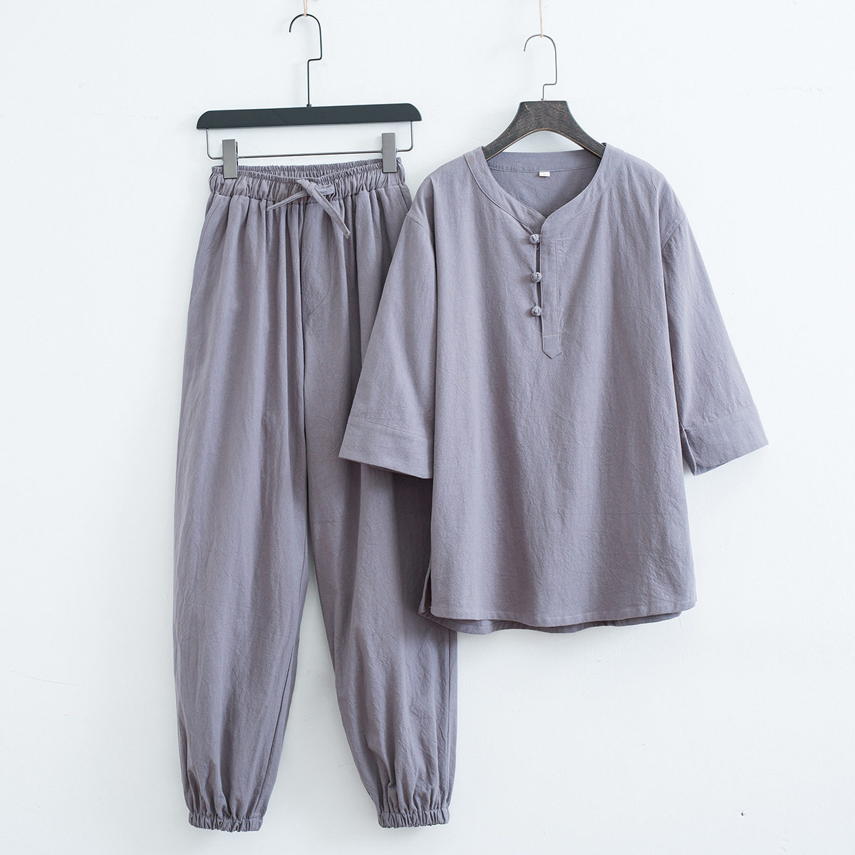 特卖佛系禅意居士服汉服夏中式套装亚麻道家服装男女打坐修行唐装