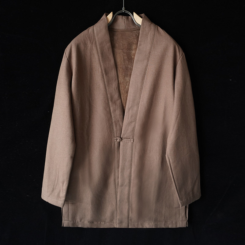 特卖秋冬棉麻加绒汉服男款道袍开衫中式潮流男休闲宽松复古外套中