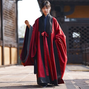 特卖清和赋秋冬季款毛呢鹤氅明制汉服道家传统道袍男女款素色加厚