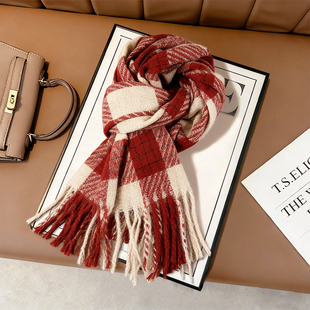 围巾冬季女高级感红色格子披肩2025新款百搭韩系氛围感学生围脖男