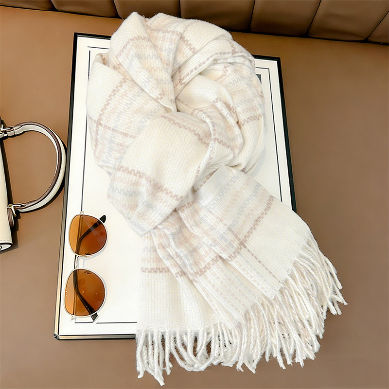 围巾冬季女高级感白色格子披肩2025新款百搭韩系氛围感学生围脖男