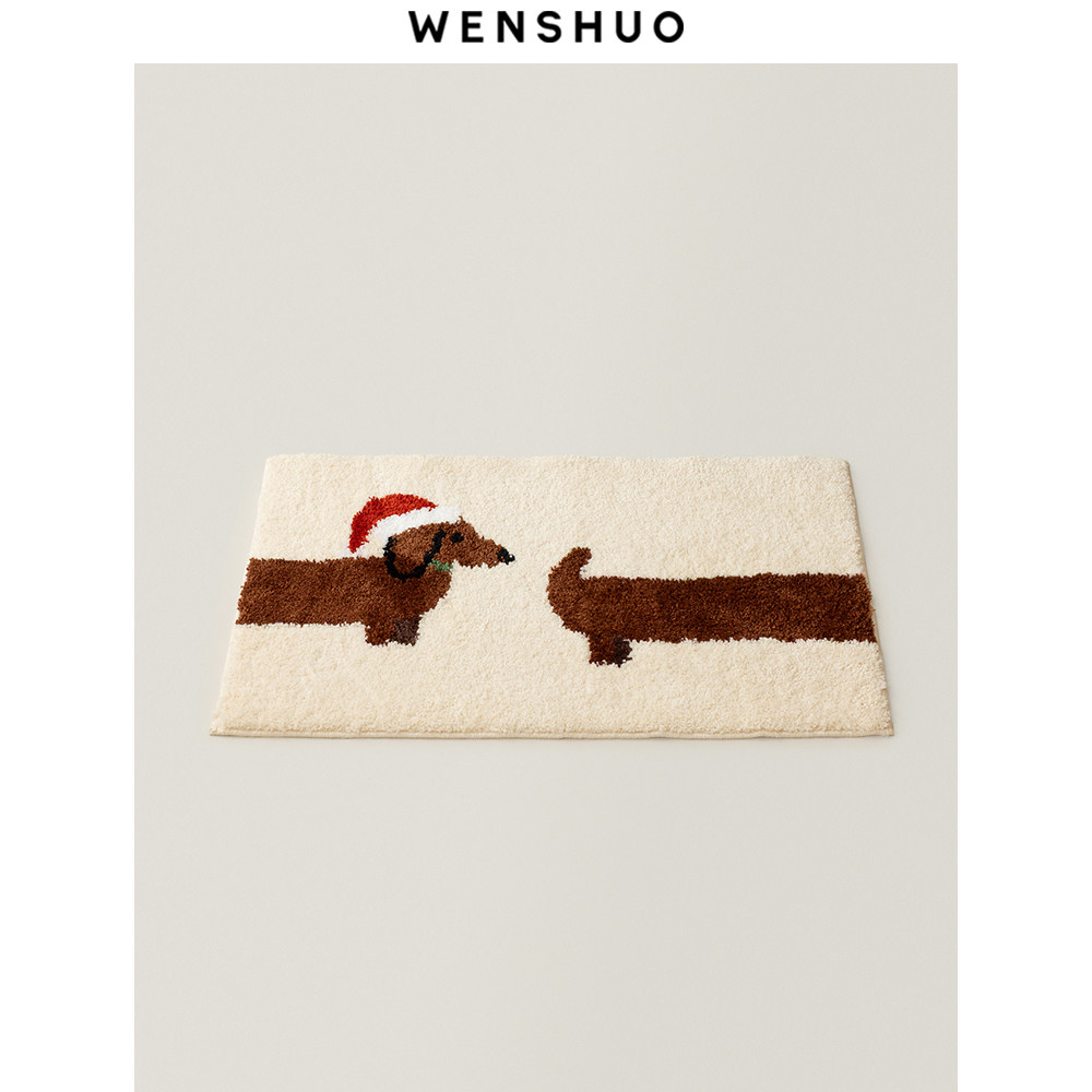 WENSHUO 原创腊肠犬簇绒地毯圣诞节床边毯卧室地垫入户垫复古可爱