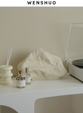 WENSHUO简约日式禅石装饰品侘寂摆件石头假山陶瓷客厅民宿样板房