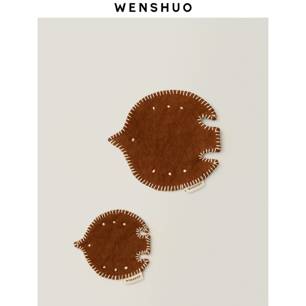 WENSHUO 飞鸟布艺杯垫手工缝线双层防烫隔热垫餐桌餐垫创意配件