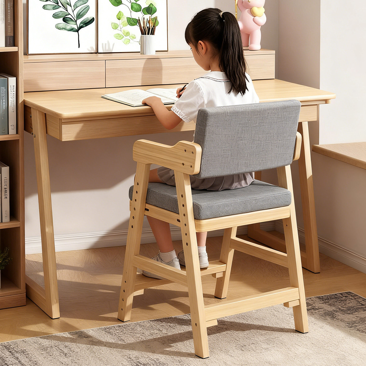 儿童学习椅实木可升降调节高度学生写字椅靠背椅家用书桌保护脊背