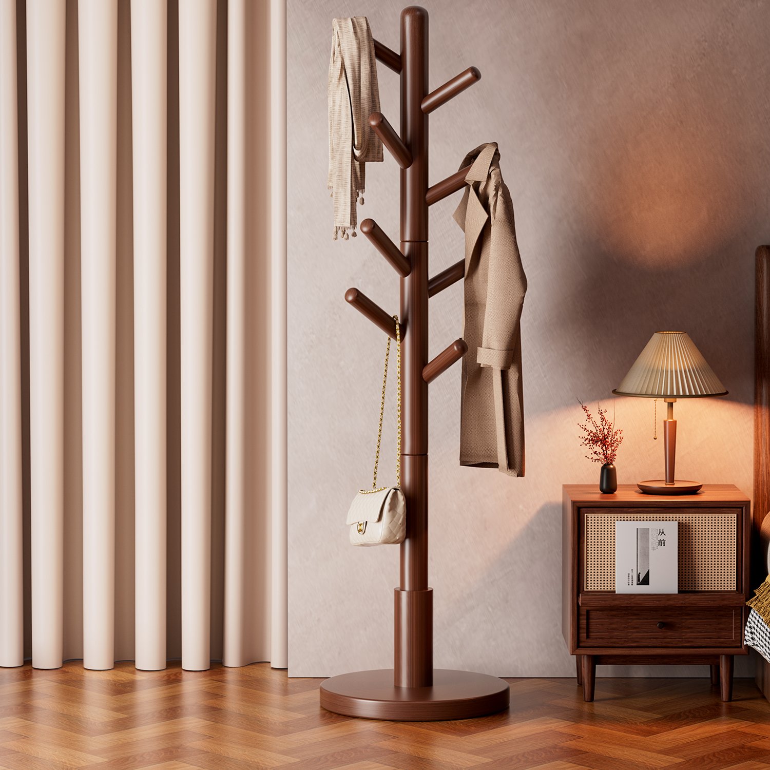 实木衣架落地衣帽架卧室家用挂衣架简易立式挂衣杆室内客厅挂包架
