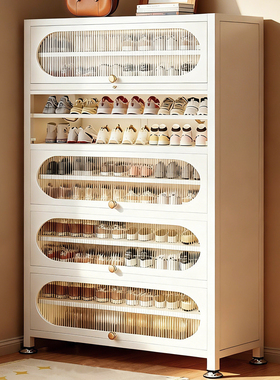 多层鞋柜简约式白色立式钢制鞋柜家用大容量多层透明门收纳储物柜