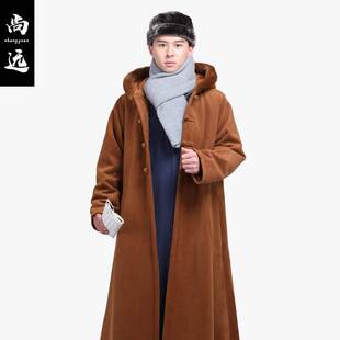尚远冬季大衣带袖打坐披风双层毛绒禅修披风居士服保暖防风风衣