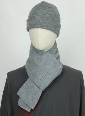 僧帽男针织棉围巾冬季保暖和尚帽秋冬季女尼姑帽僧人寺庙用品披肩