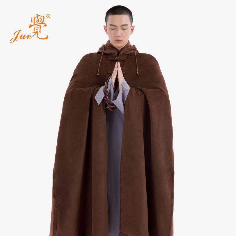 觉牌僧人打坐披风中长款冬季双层毛绒加厚居士禅修斗篷僧服男女款