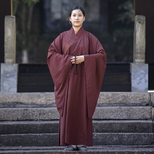 新式高档海青居士服女款春夏秋冬季海清禅修服大褂长衫青衣咖啡色