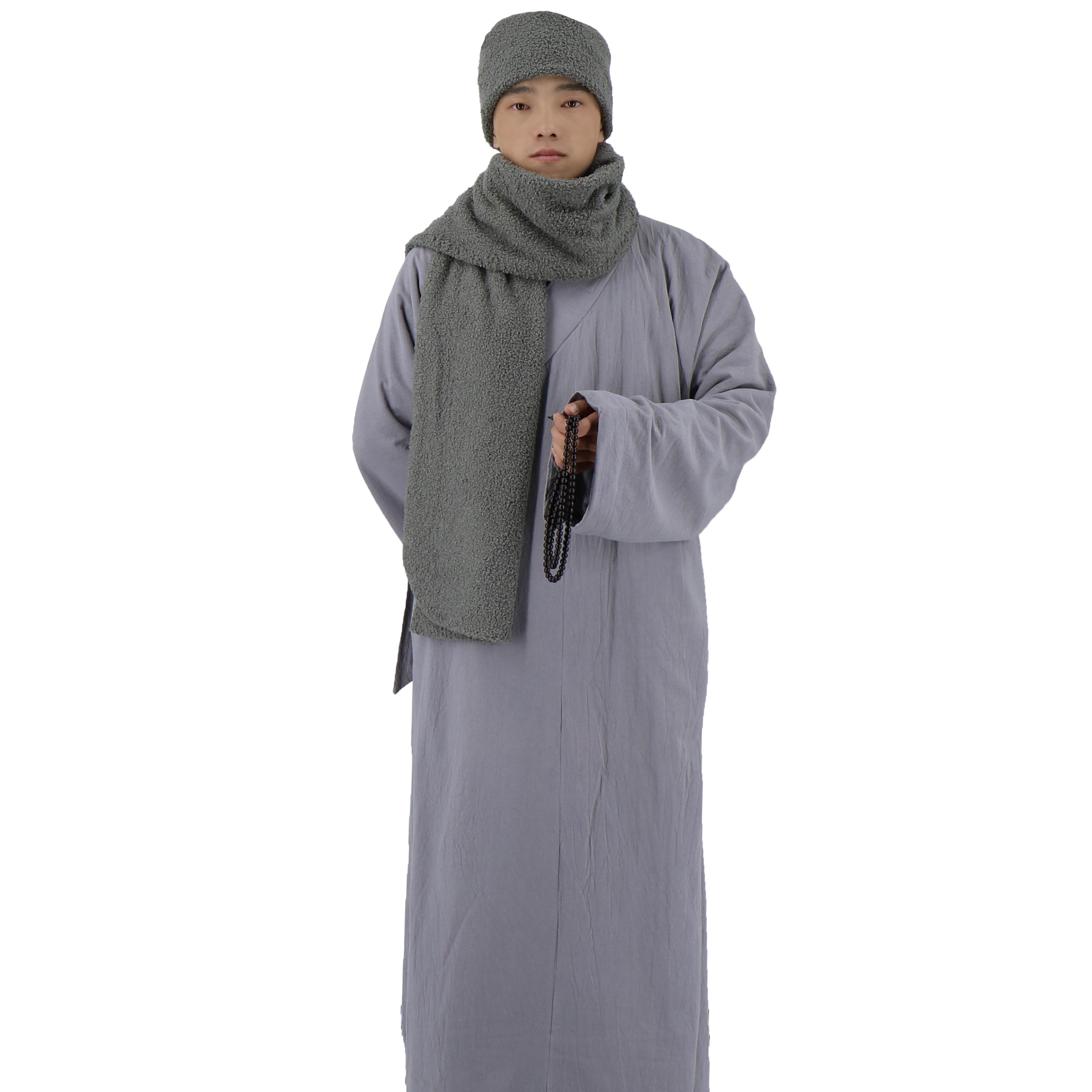 冬季僧服亚麻加绒长褂加厚保暖大褂僧侣禅修服长衫僧袍棉袄居士服