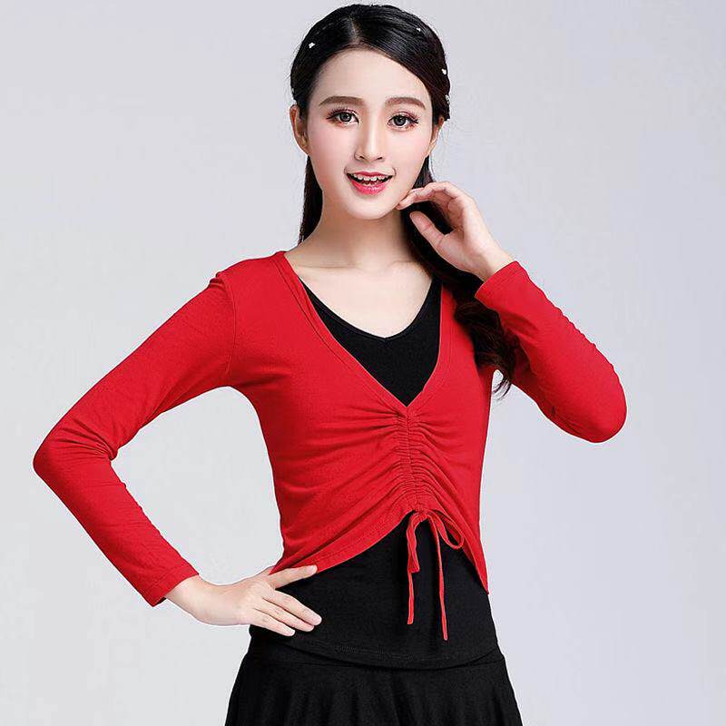 特价2023新款假两件广场舞服装上衣拉丁舞蹈服长袖女跳舞练习服春