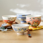 【自营】美浓烧亲子饭碗日本进口餐具一家三口家用日式高脚陶瓷碗