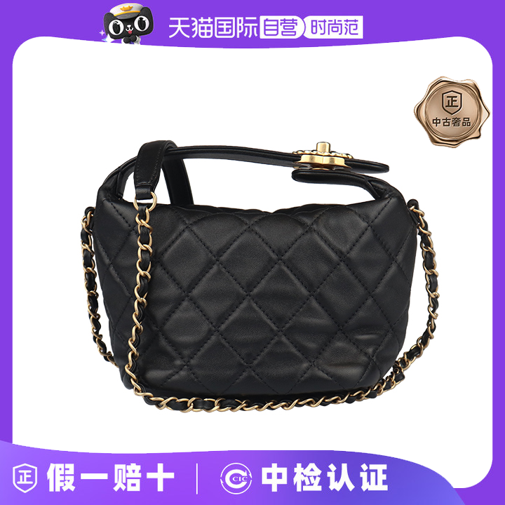 【自营】中古9新CHANEL香奈儿19 HOBO BAG黑羊皮小号斜挎包AS1745