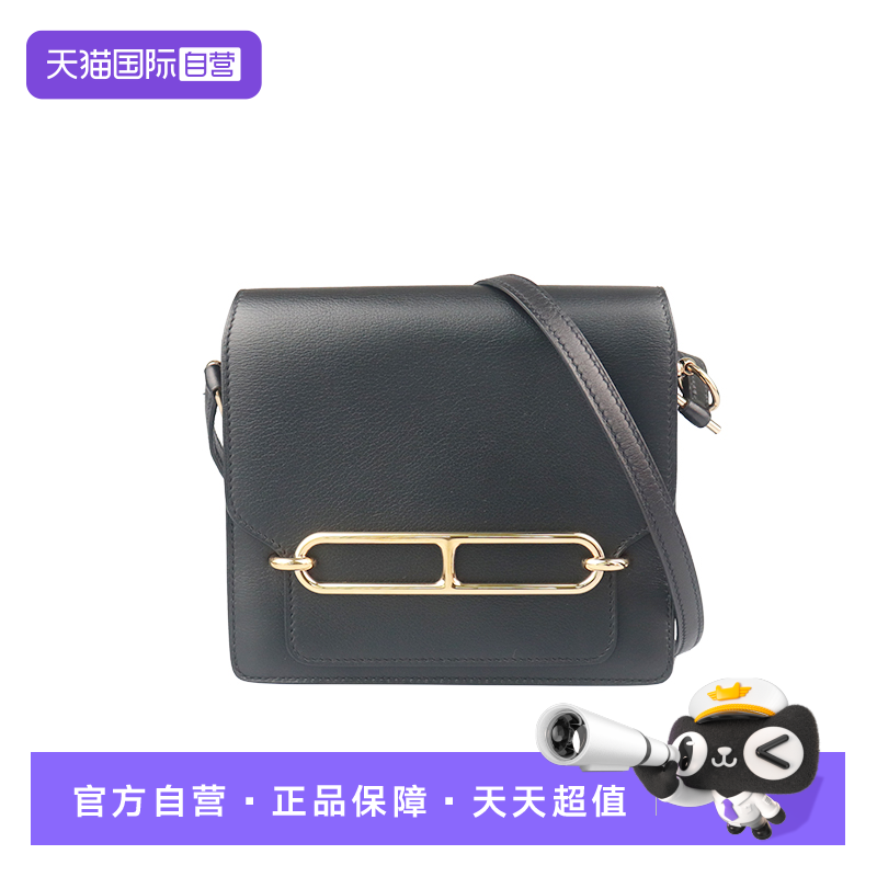 【自营】中古9新HERMES爱马仕ROULIS黑色EVERGRAIN皮迷你斜挎包包