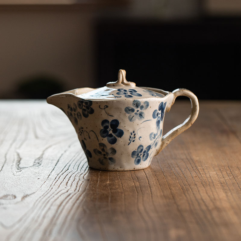 【自营】日本进口蓝染花过滤泡茶壶釉下彩日式清新陶瓷餐具碗盘钵