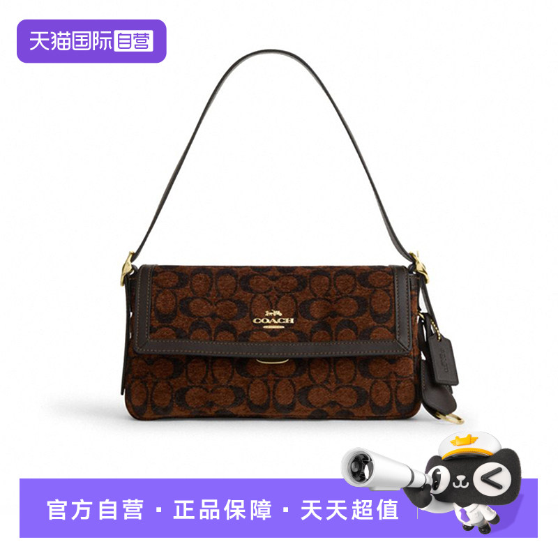 【自营】COACH/蔻驰Etta 25品牌印花织物单肩包中号女款松露棕色